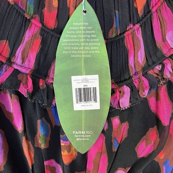 Anthropologie Farm Rio Iridescent Leopard Hot Pink Ruffle Mini Dress NWT XXS - Picture 6 of 7